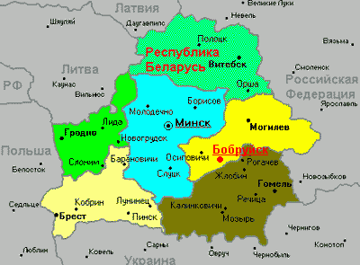 Бобруйск на карте Беларуси